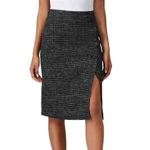 Club Monaco Cutaway Plaid Check Wool Blend Pencil Skirt with Buttons Black 4 NWT